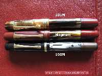 
The middle fountain pen is the 100N-Magnum. Above and below shown model 101N and 100N for size comparison.